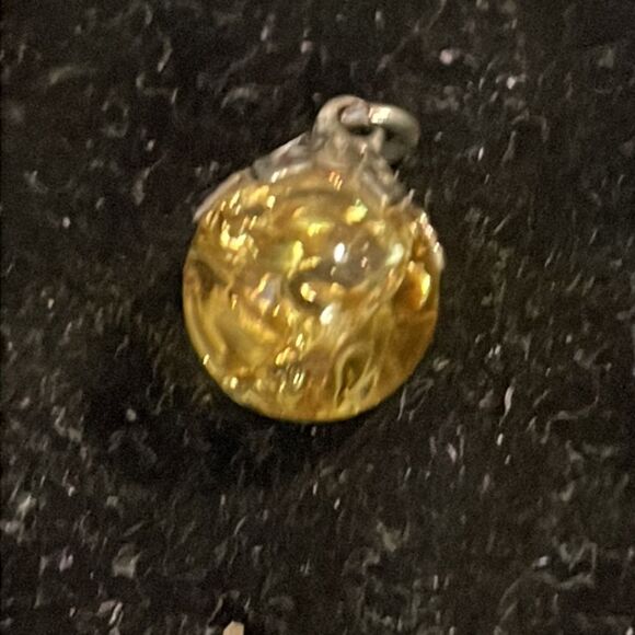 0.5” silver tone faceted round citrine color Baltic Amber charm/pendant #1 - Picture 4 of 9